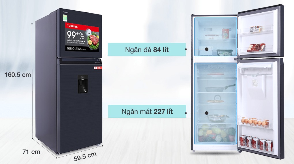 Tủ Lạnh Toshiba Inverter 311 Lít GR-RT395WE-PMV(06)-MG - ngăn đá và ngăn lạnh
